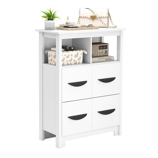 24 Inch Floor Cabinet with 2 Open Compartments and 2 Drawers-White - Color: White