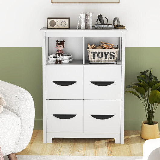 24 Inch Floor Cabinet with 2 Open Compartments and 2 Drawers-White - Color: White