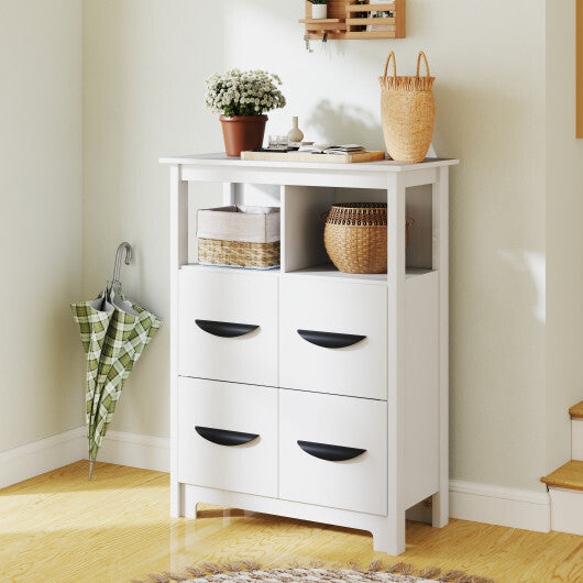 24 Inch Floor Cabinet with 2 Open Compartments and 2 Drawers-White - Color: White