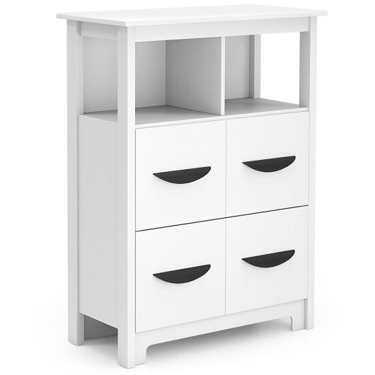 24 Inch Floor Cabinet with 2 Open Compartments and 2 Drawers-White - Color: White