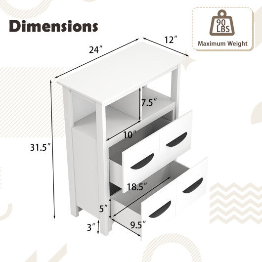 24 Inch Floor Cabinet with 2 Open Compartments and 2 Drawers-White - Color: White