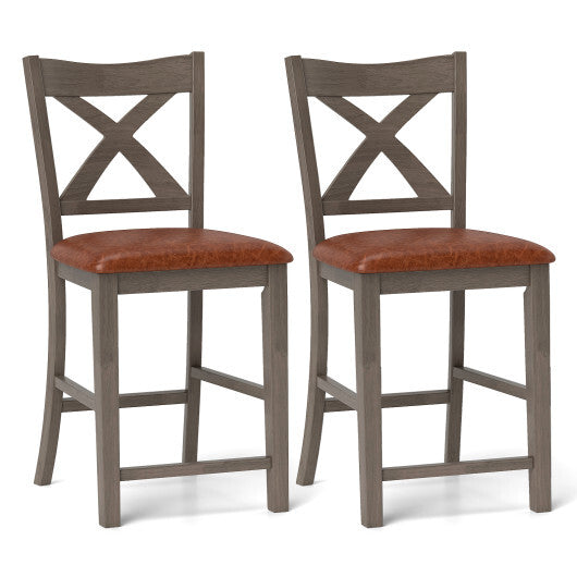 Bar Stools Set of 2 with Cross Back and Faux Leather Upholstered Seat-Gray - Color: Gray