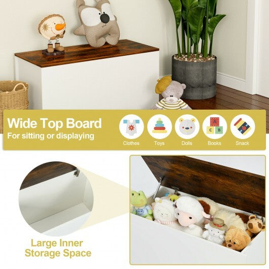 Flip-top Storage Chest with Self-hold Cover and Pneumatic Rod-White - Color: White