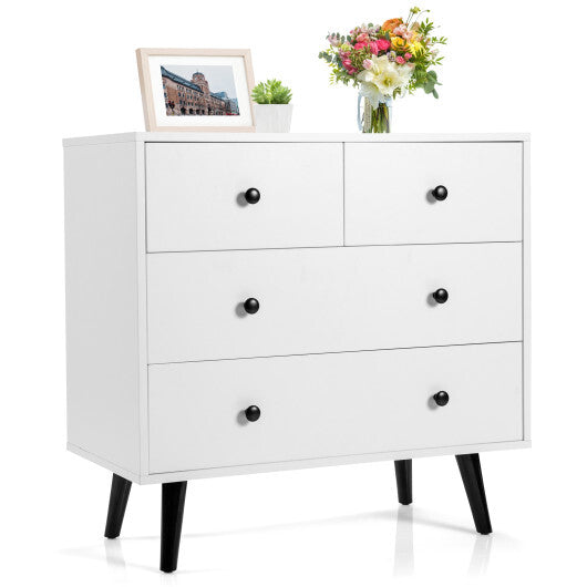 4 Drawers Dresser Chest of Drawers Free Standing Sideboard Cabinet-White - Color: White