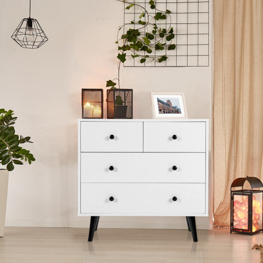 4 Drawers Dresser Chest of Drawers Free Standing Sideboard Cabinet-White - Color: White