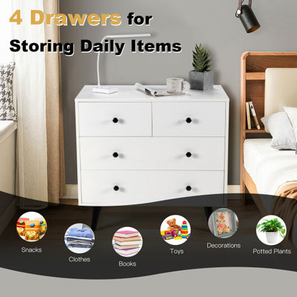 4 Drawers Dresser Chest of Drawers Free Standing Sideboard Cabinet-White - Color: White