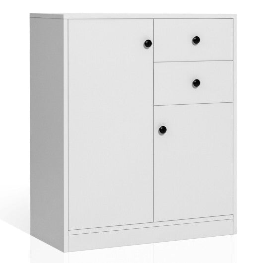 2 Door Storage Base Cabinet with 3-Tier Shelf-White - Color: White