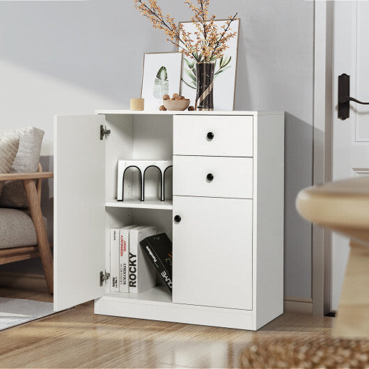 2 Door Storage Base Cabinet with 3-Tier Shelf-White - Color: White