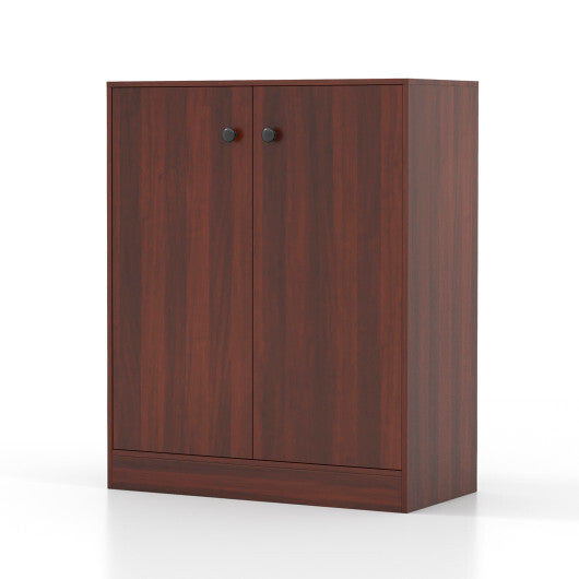 2-Door Modern Floor Storage Cabinet with 3-Tier Shelf-Brown - Color: Brown