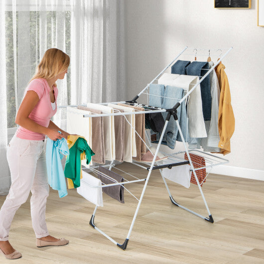 2-level Laundry Drying Rack with Height Adjustable Wings - Color: White