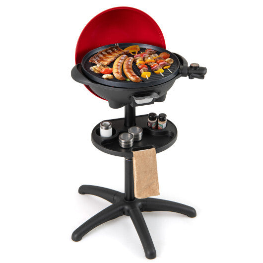 1350 W Outdoor Electric BBQ Grill with Removable Stand Easy to Install-Red - Color: Red