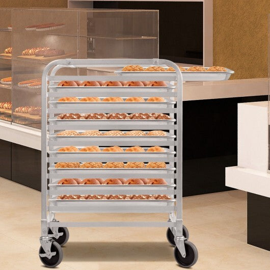 10 Sheets Aluminum Rolling Bakery Pan Rack - Color: Silver