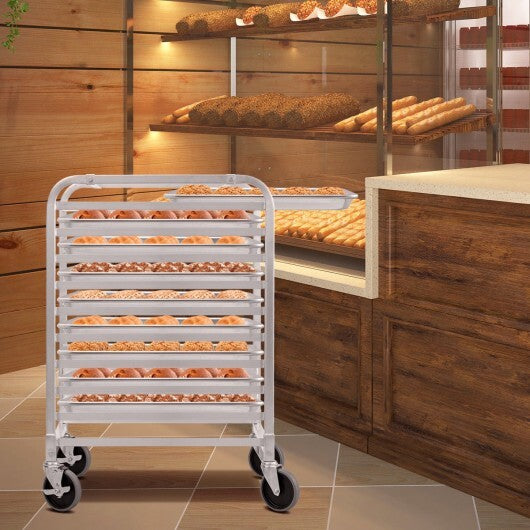 10 Sheets Aluminum Rolling Bakery Pan Rack - Color: Silver