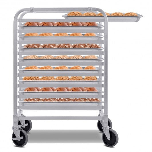 10 Sheets Aluminum Rolling Bakery Pan Rack - Color: Silver