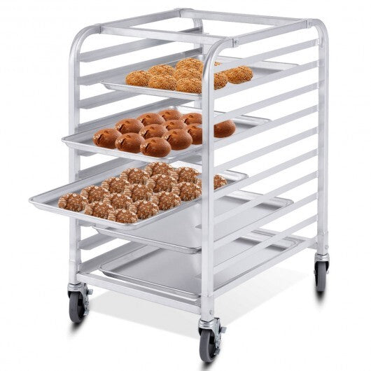 10 Sheets Aluminum Rolling Bakery Pan Rack - Color: Silver