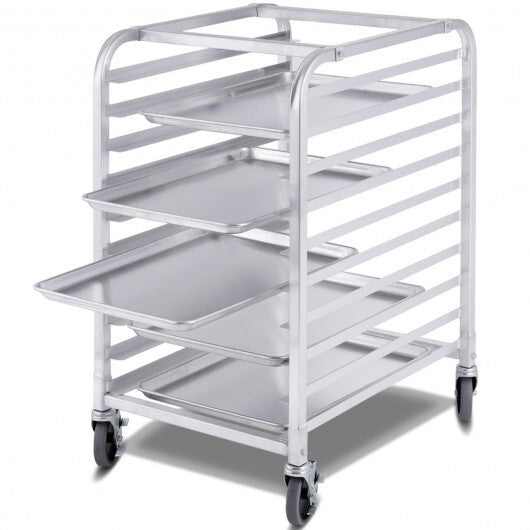 10 Sheets Aluminum Rolling Bakery Pan Rack - Color: Silver