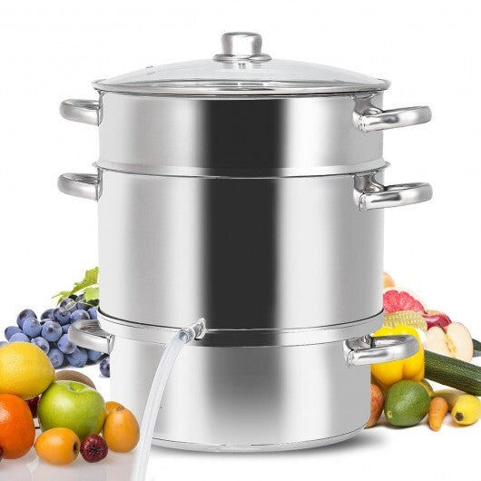 11-Quart Stainless Steel Fruit Juicer Steamer - Color: Silver