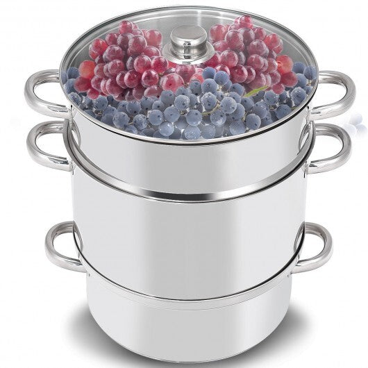 11-Quart Stainless Steel Fruit Juicer Steamer - Color: Silver