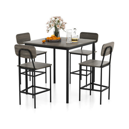 5-Piece Counter-Height Dining Bar Table Set with 4 Bar Chairs-Gray - Color: Gray