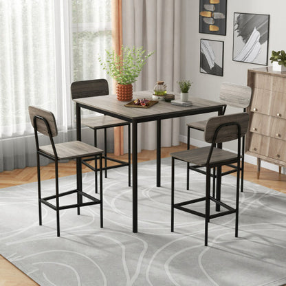 5-Piece Counter-Height Dining Bar Table Set with 4 Bar Chairs-Gray - Color: Gray