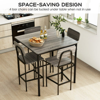 5-Piece Counter-Height Dining Bar Table Set with 4 Bar Chairs-Gray - Color: Gray