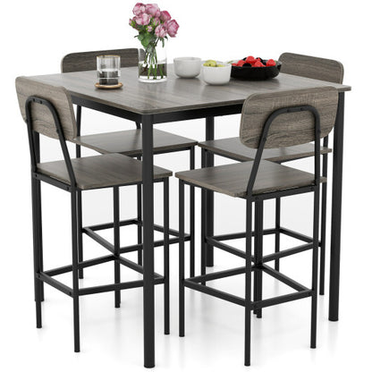 5-Piece Counter-Height Dining Bar Table Set with 4 Bar Chairs-Gray - Color: Gray