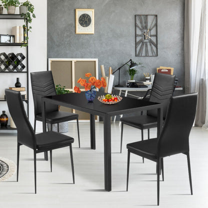 5 Piece Kitchen Dining Set with Glass Metal Table and 4 Chairs - Color: Black