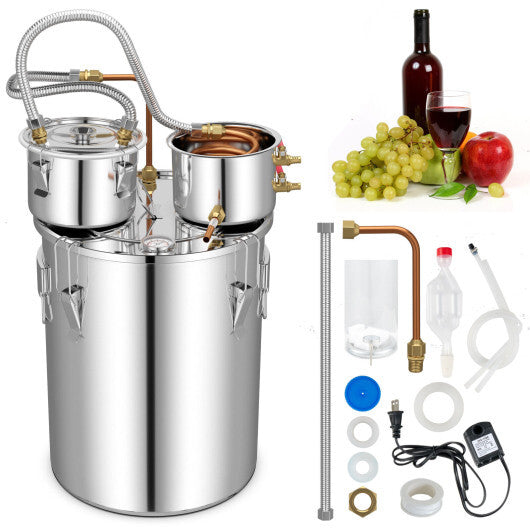 5/10 Gal 22/38 L Water Alcohol Distiller for DIY Whisky-10 Gal - Color: Silver - Size: 10 Gal