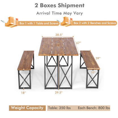 6-Person Outdoor Patio Dining Table Set with 2 Inch Umbrella Hole - Color: Natural