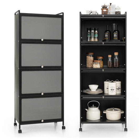 5-Tier Kitchen Baker's Rack with Flip-up PC Doors-Black - Color: Black