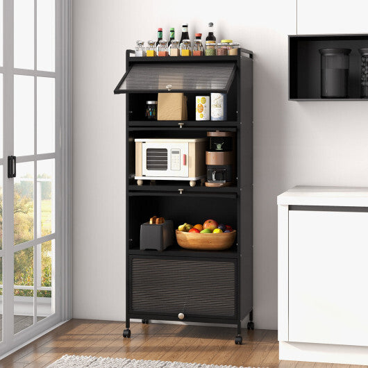 5-Tier Kitchen Baker's Rack with Flip-up PC Doors-Black - Color: Black