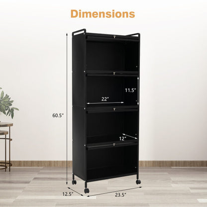 5-Tier Kitchen Baker's Rack with Flip-up PC Doors-Black - Color: Black