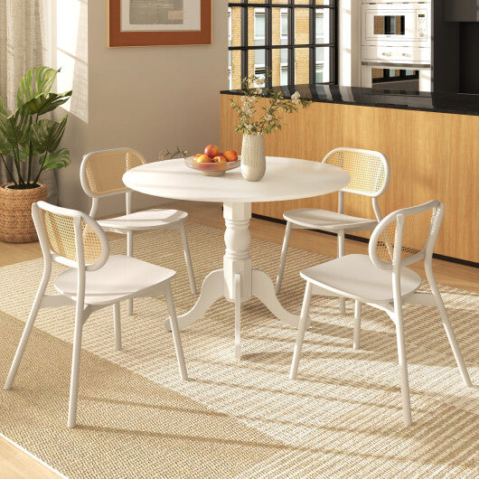 Wooden Dining Table with Round Tabletop and Curved Trestle Legs-White - Color: White