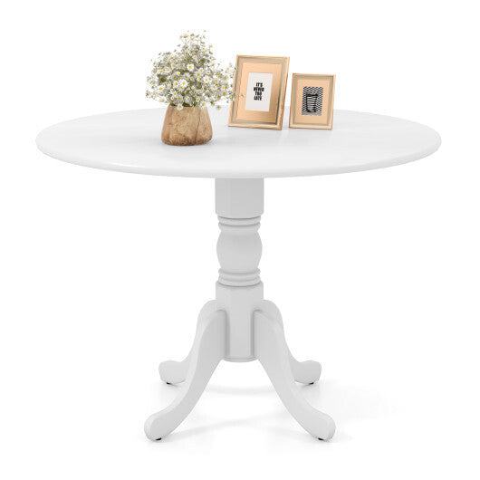 Wooden Dining Table with Round Tabletop and Curved Trestle Legs-White - Color: White