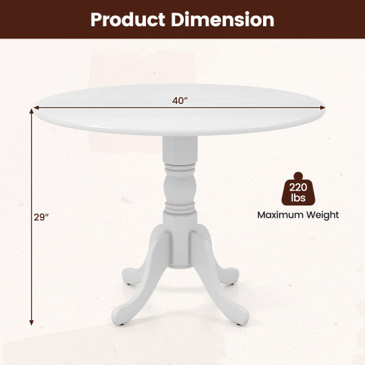 Wooden Dining Table with Round Tabletop and Curved Trestle Legs-White - Color: White