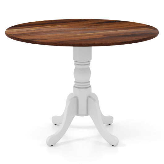 Wooden Dining Table with Round Tabletop and Curved Trestle Legs-Walnut & White - Color: Walnut & Gray