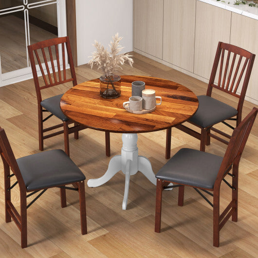 Wooden Dining Table with Round Tabletop and Curved Trestle Legs-Walnut & White - Color: Walnut & Gray