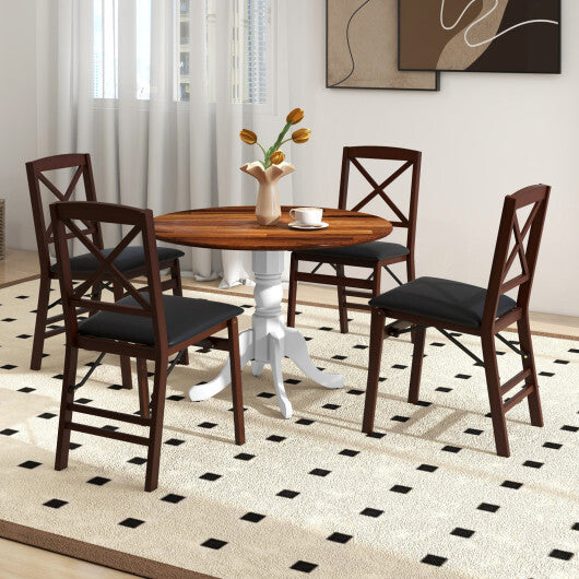 Wooden Dining Table with Round Tabletop and Curved Trestle Legs-Walnut & White - Color: Walnut & Gray