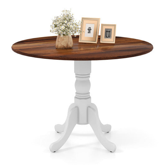 Wooden Dining Table with Round Tabletop and Curved Trestle Legs-Walnut & White - Color: Walnut & Gray