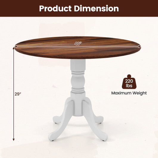 Wooden Dining Table with Round Tabletop and Curved Trestle Legs-Walnut & White - Color: Walnut & Gray