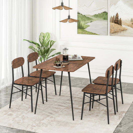 5 Piece Dining Table Set Rectangular with Backrest and Metal Legs for Breakfast Nook-Rustic Brown - Color: Rustic Brown