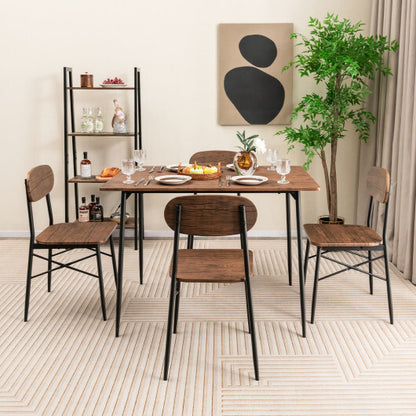 5 Piece Dining Table Set Rectangular with Backrest and Metal Legs for Breakfast Nook-Rustic Brown - Color: Rustic Brown