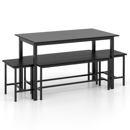 5 Piece Dining Table Set for 4-6 with 2 Benches & 2 Stools for Kitchen Dining Room-Black - Color: Black