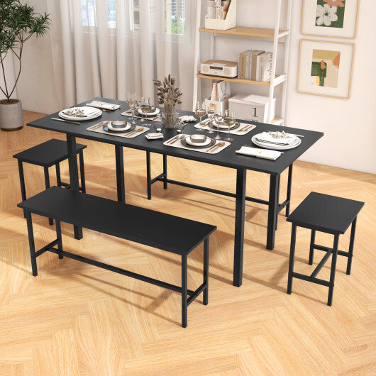 5 Piece Dining Table Set for 4-6 with 2 Benches & 2 Stools for Kitchen Dining Room-Black - Color: Black