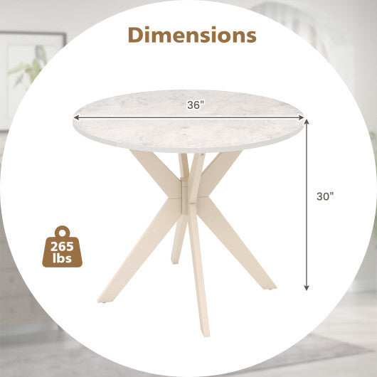 36-Inch Mid Century Modern Kitchen Table with Faux Marble Tabletop and Solid Rubber Wood Legs-White - Color: White