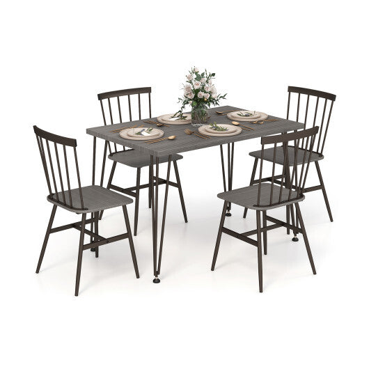 5-Piece Dining Table Set for 4 with 360? Swivel Feet for Small Place-Grey Oak - Color: Gray