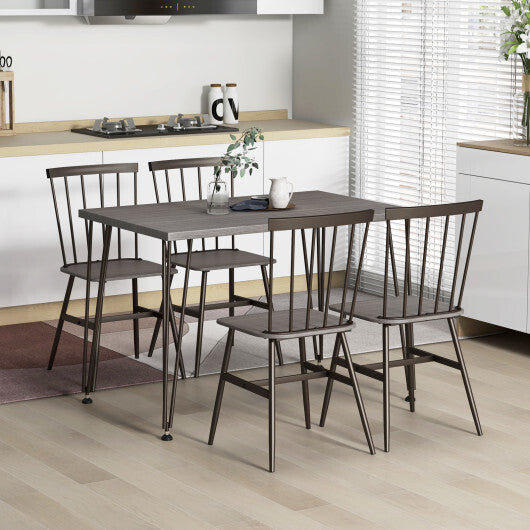 5-Piece Dining Table Set for 4 with 360? Swivel Feet for Small Place-Grey Oak - Color: Gray