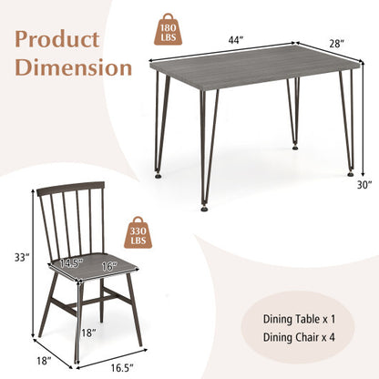 5-Piece Dining Table Set for 4 with 360? Swivel Feet for Small Place-Grey Oak - Color: Gray