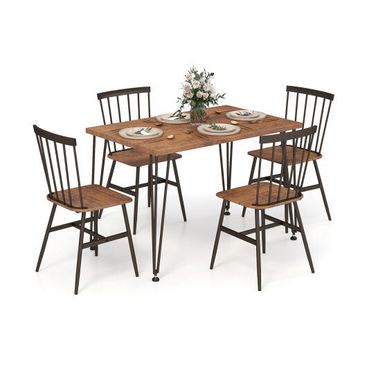 5-Piece Dining Table Set for 4 with 360? Swivel Feet for Small Place-Walnut and Black-Brown - Color: Walnut