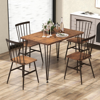 5-Piece Dining Table Set for 4 with 360? Swivel Feet for Small Place-Walnut and Black-Brown - Color: Walnut